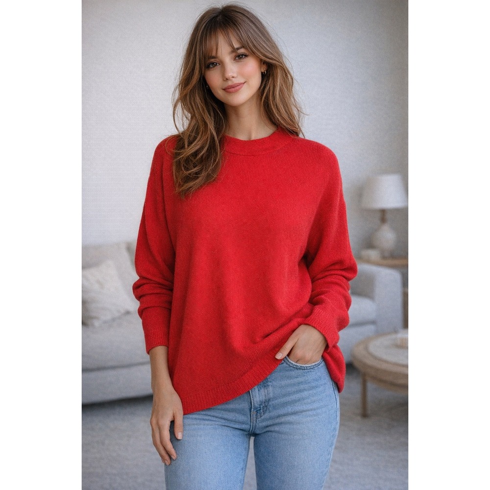Free People‎ FP Beach Sweater Womens XS Oversized Slouchy Red Boho Knit
